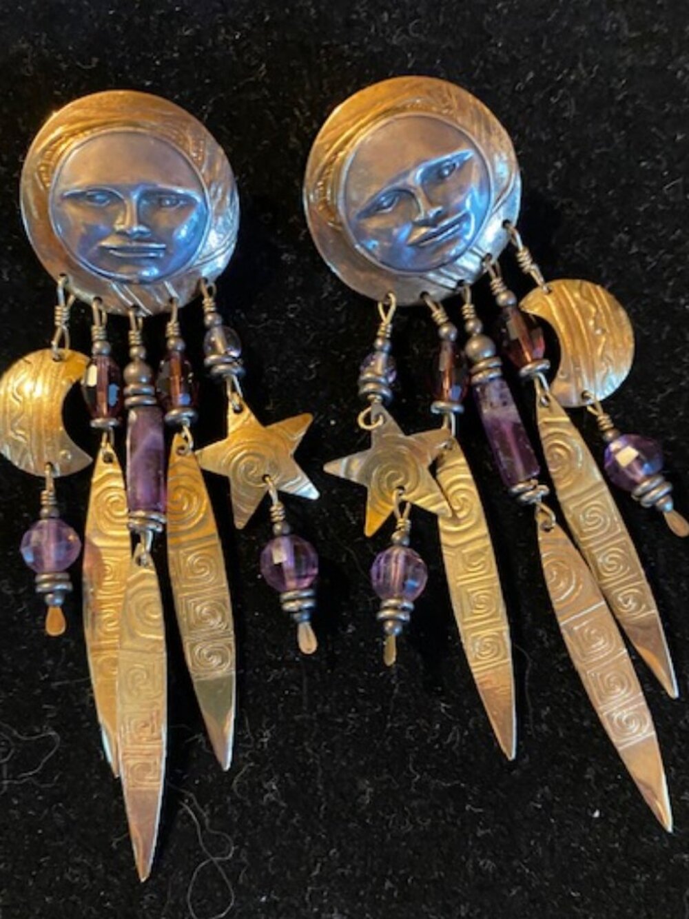 TABRA AMETHYST MOONFACE Earrings Signed GF Amethyst Sterling